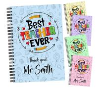 EnvyFone Personalised A5 Notebook - Best Teacher Ever - Thank You - Add Name - Teacher Present, Teaching Assistant, Leaving Gift - Mens and Womans