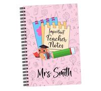 EnvyFone Personalised A5 Notebook - Important Teacher Notes - Cute Owl - Add Name - Teacher Present, Teaching Assistant, Thank You Best Leaving Gift (Pink)