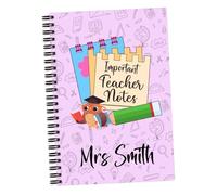 EnvyFone Personalised A5 Notebook - Important Teacher Notes - Cute Owl - Add Name - Teacher Present, Teaching Assistant, Thank You Best Leaving Gift (Purple)