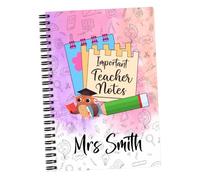 EnvyFone Personalised A5 Notebook - Important Teacher Notes - Cute Owl - Add Name - Teacher Present, Teaching Assistant, Thank You Best Leaving Gift (Mixed)