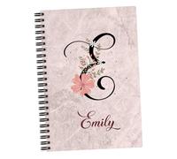 EnvyFone Personalised A5 Notebook - Marble Effect - Floral - Add Name/Initial - for School Homework Girls Ladies Work Gift