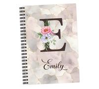 EnvyFone Personalised A5 Notebook - Marble Effect - Floral - Add Name/Initial - for School Homework Girls Ladies Work Gift - D2