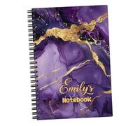 EnvyFone Personalised A5 Notebook - Purple & Gold Marble Effect - Add Name/Initial - for School Homework Girls Ladies Work Gift