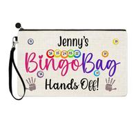 EnvyFone Personalised Any Name's Bingo Bag Hands Off Linen Style Case Dabbers Carry Pouch Pencil Accessories Gift