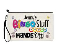EnvyFone Personalised Any Name's Bingo Stuff Hands Off Linen Style Case Bag Dabbers Carry Pouch Pencil Accessories Gift