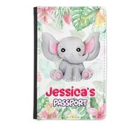 EnvyFone Personalised Baby Passport Cover Holder - Cute Zoo Animals - Any Name - Children Kids First Passport - Travel Gift for Toddlers, Holiday Accessory (Baby Elephant)