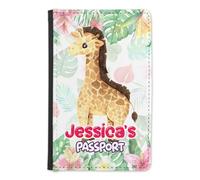 EnvyFone Personalised Baby Passport Cover Holder - Cute Zoo Animals - Any Name - Children Kids First Passport - Travel Gift for Toddlers, Holiday Accessory (Giraffe)