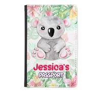 EnvyFone Personalised Baby Passport Cover Holder - Cute Zoo Animals - Any Name - Children Kids First Passport - Travel Gift for Toddlers, Holiday Accessory (Koala)