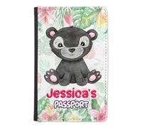 EnvyFone Personalised Baby Passport Cover Holder - Cute Zoo Animals - Any Name - Children Kids First Passport - Travel Gift for Toddlers, Holiday Accessory (Panther)