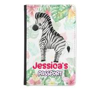EnvyFone Personalised Baby Passport Cover Holder - Cute Zoo Animals - Any Name - Children Kids First Passport - Travel Gift for Toddlers, Holiday Accessory (Zebra)
