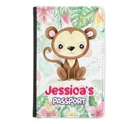 EnvyFone Personalised Baby Passport Cover Holder - Cute Zoo Animals - Any Name - Children Kids First Passport - Travel Gift for Toddlers, Holiday Accessory (Monkey)
