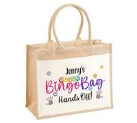 EnvyFone Personalised Bingo Bag Hands Off Jute Bag - For Dabbers and Bingo Accessories - Eco Friendly, Ladies, Womans, Stylish Shopper Tote Bag, 3 Sizes - Gift for Bingo Lovers