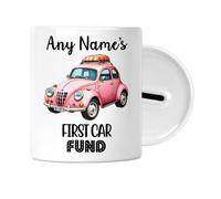 EnvyFone Personalised - First Car Fund - Money Saving Box - Piggy Bank - 17th 18th 21st Birthday Gift - Learner Driver Savings Jar - Keepsake Christmas - Ladies Teens Girls Gifts