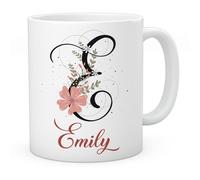 EnvyFone Personalised Floral Mug Stylish Initial with Name, Customised Gift for Valentine’s Day, Birthday, Christmas Day for Mom, Dad, Kids, Friends or Girls, 11oz Ceramic Coffee/Tea Cup
