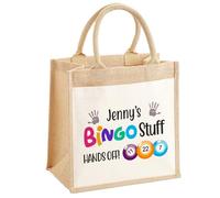 EnvyFone Personalised Hands Off Bingo Stuff Jute Bag - For Dabbers and Bingo Accessories - Eco Friendly, Ladies, Womans, Stylish Shopper Tote Bag, 3 Sizes - Bingo Lovers Gift