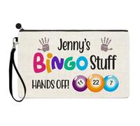 EnvyFone Personalised Hands Off Bingo Stuff Linen Style Case Bag Dabbers Carry Pouch Pencil Accessories Gift