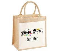 EnvyFone Personalised Jute Bag - Bingo Queen - Dabbers Case and Bingo Accessories - Eco Friendly, Stylish Shopper Tote Bag, 3 Sizes - Gift for Bingo Lovers