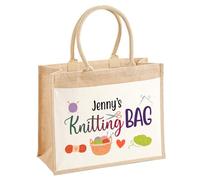 EnvyFone Personalised Knitting Jute Bag - Eco Friendly, Ladies, Womans, Stylish Shopper Tote Bag, 3 Sizes - Knitting or Crochet, Craft Club, Gift