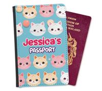 EnvyFone Personalised Passport Cover Holder - Cute Kittens - Any Name - Girls Kids - Holiday Accessory Girly Cat Gift