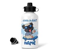 EnvyFone Personalised Water Bottle - Skateboarding Pug - Aluminium - Ideal for Kids School - Packed Lunch Bag - Sports Outdoors - Drinks - Cute Puppy Dog - Gift Birthday Present