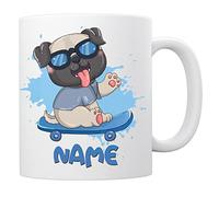 EnvyFone Skateboarding Pug Mug - Personalised Cup with Name - Gift for Kids