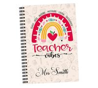 EnvyFone Teacher Gift: Personalised A5 Notebook - Rainbow - Teacher Vibes - Thank You - Add a Name - Teacher Present, Teaching Assistant, Leaving Gift - Mens and Womans School End of Year