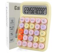 EnvySun Cute Desk Calculator with 12-Digit LCD Screen: Auto-Sleep & Round Big Buttons, Desktop Calculator for Student Stationery Office Office Home School Use, Yellow Candy