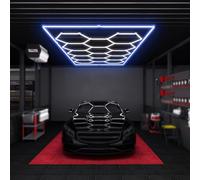 EnweMahi High Power 720w Honeycomb LED Lights, 6500k Garage Ceiling Lights Hexagon Shape, 14-Pack Modern Hexagon Garage Light for Gym, Storehouse, Car Beauty Shop, 2.4M*4.8M blue