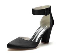 ENWIND Chunky Block High Heels for Women Ankle Strap Buckle Round Toe Bridesmaid Bride Wedding Party Shoes,Black,8 UK
