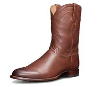 ENWIND Cowboy Booties for Men Square Toe Western Pull On Boot, Slip Resistant Mid-Calf Boots,Brown,10 UK