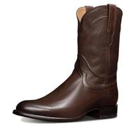 ENWIND Cowboy Booties for Men Square Toe Western Pull On Boot, Slip Resistant Mid-Calf Boots,Coffee,10 UK