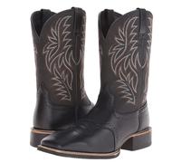 ENWIND Cowboy Boots for Men Leather Western Square Toe Mid-Calf Pull on Classic Embroidered Boot,Black,5 UK