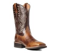 ENWIND Cowboy Boots for Men Leather Western Square Toe Mid-Calf Pull on Classic Embroidered Boot,Brown,9 UK
