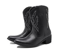 ENWIND Cowboy Boots for Men Western Retro Boot Durable Classic Embroidered Pull on Slip Resistant Booties,Black,9 UK