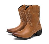 ENWIND Cowboy Boots for Men Western Retro Boot Durable Classic Embroidered Pull on Slip Resistant Booties,Brown,8.5 UK