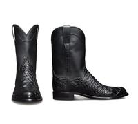 ENWIND Crocodile Pattern Western Boots Mens Round Toe Cowboy Mid Calf Boots,Black,5 UK