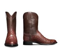 ENWIND Crocodile Pattern Western Boots Mens Round Toe Cowboy Mid Calf Boots,Brown,12 UK