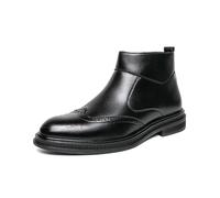 ENWIND Men PU Leather Brogue Wingtip Dress Boots Classic Zipper Ankle High Chukka Boots for Office Casual Travel,Black,6 UK