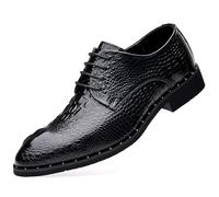 ENWIND Men's Alligator Lace Up Dress Shoes Crocodile Print Round Toe Oxfords Classical Business Formal Derby Shoes for Men,Black,5 UK