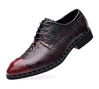 ENWIND Men's Alligator Lace Up Dress Shoes Crocodile Print Round Toe Oxfords Classical Business Formal Derby Shoes for Men,Red,5 UK