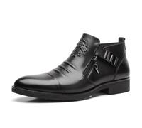 ENWIND Men's Ankle Boots Black Leather High-Top Chukka Formal Boots Side Zipper Plain Toe Business Casual Short Booties,Black,5.5 UK