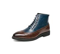 ENWIND Men's Brogue Leather Lace-Up Ankle Boots with Wingtip Design Dress Boots for Casual Business Office Daily Wear,Blue,7 UK