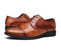 ENWIND Men's Business Casual Dress Shoes Classic Wingtip Lace-Up Brogues Modern Formal Woven Leather Oxfords,Brown,7 UK