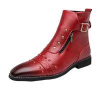 ENWIND Mens Chelsea Monk Boots Buckle Strap Chukka Motorcycle Boots Walking Ankle Booties,Red,5 UK