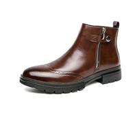 ENWIND Mens Chukka Boots Side Zipper Causal Pull On Dress Boots For Men,Brown,8.5 UK