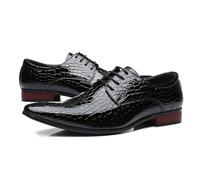 ENWIND Mens Crocodile Print Oxford Shoe Burnished Derby Shoes Lace-up Dress Shoes for Men,Black,5.5 UK