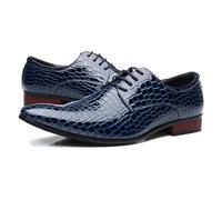 ENWIND Mens Crocodile Print Oxford Shoe Burnished Derby Shoes Lace-up Dress Shoes for Men,Blue,7.5 UK