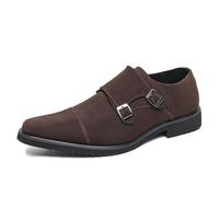 ENWIND Mens Double Monk Strap Slip on Loafer Cap Toe Leather Oxford Formal Business Casual Comfortable Dress Shoes for Men,Brown,7.5 UK