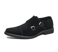 ENWIND Mens Double Monk Strap Slip on Loafer Cap Toe Leather Oxford Formal Business Casual Comfortable Dress Shoes for Men,Black,5.5 UK