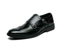 ENWIND Men's Double Monk Strap Wing Tip Perforated Slip On Loafers Formal Business Wedding Dress Shoes,Black,11 UK